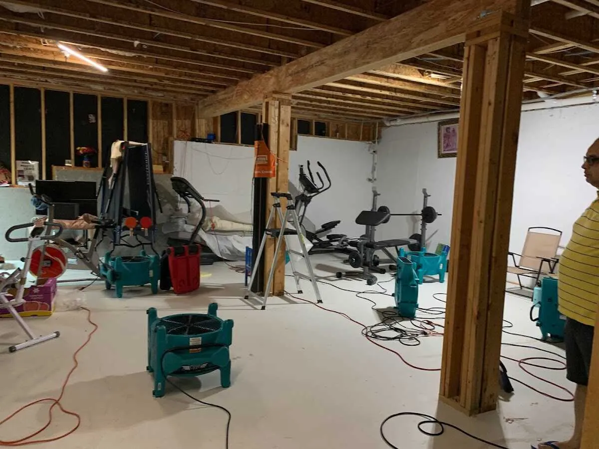 Basement drying equipment setup for Contents Cleaning & Restoration in Gorham