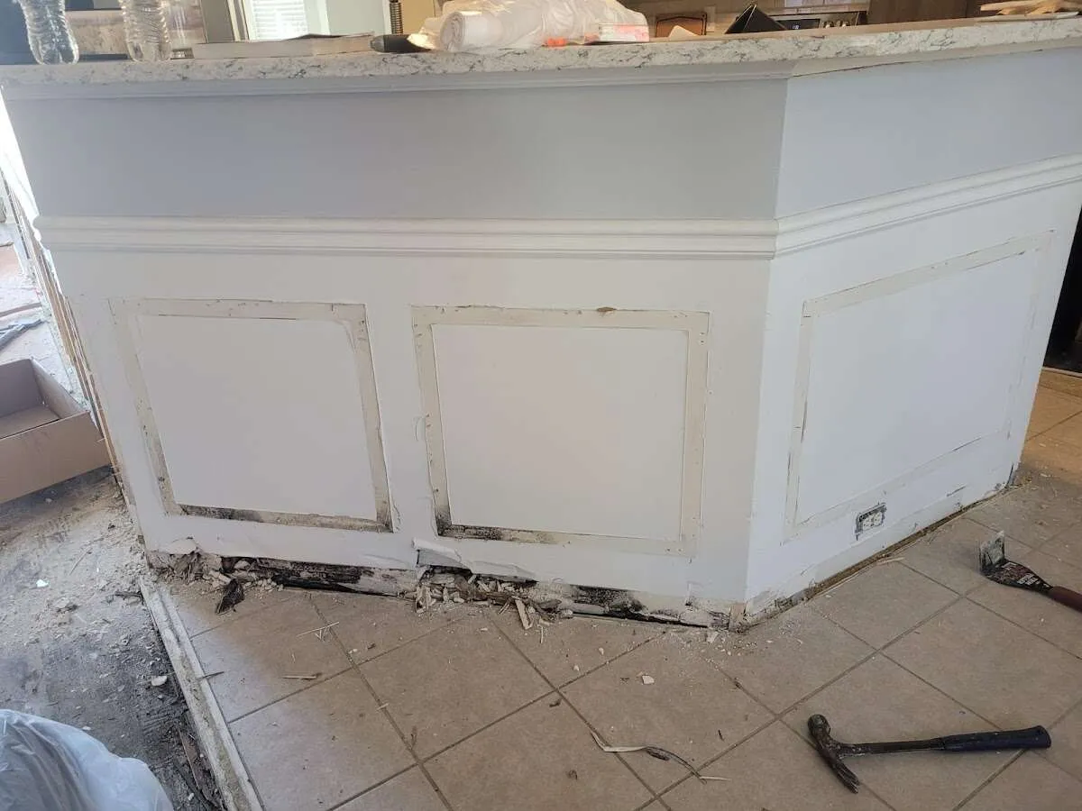 Water damage and mold on kitchen during Storm Damage Restoration in Gorham